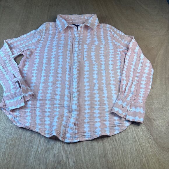 New York & Company Tops - NY & Co Peach White Tie Dye Button Down Shirt Womens M Cotton